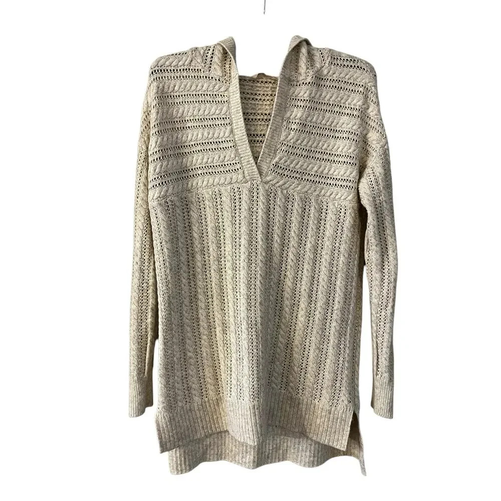 Soft Surroundings Women’s Hooded Long Sweater Cream Cable Knit Size Medium